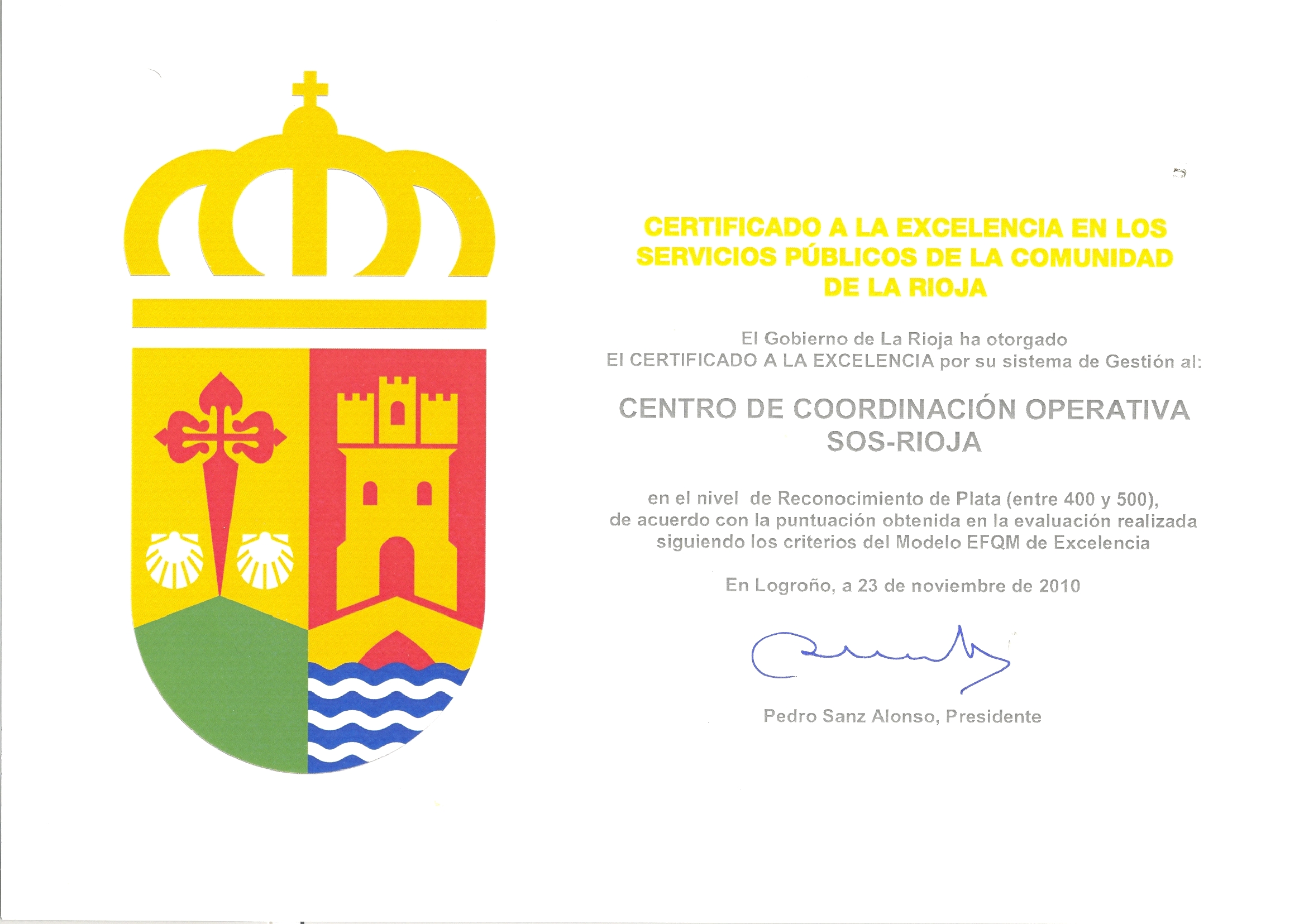 Certificado a la Excelencia en los Servicios Públicos de la Comunidad Autónoma de La Rioja