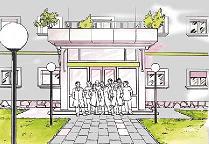 Personas delante de la entrada al Laboratorio