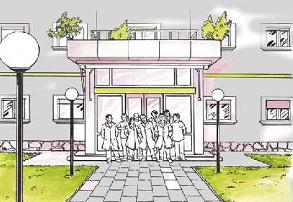 Personas delante de la entrada del Laboratorio