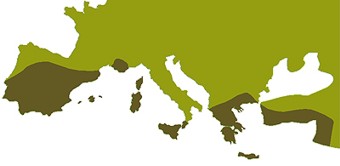 Mapa de distribución del águila azor-perdicera en Europa